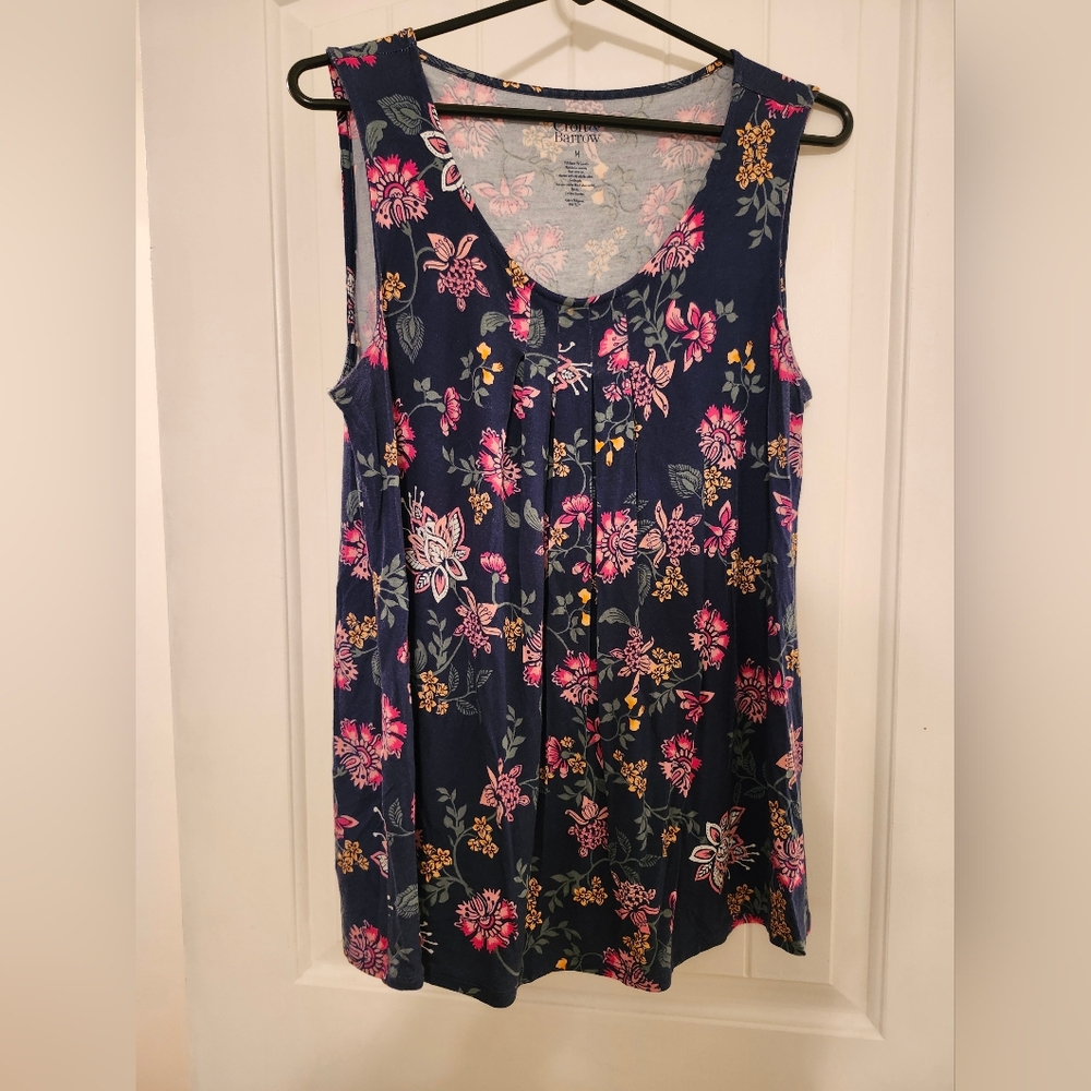 Floral Sleeveless Top - Navy and Pink